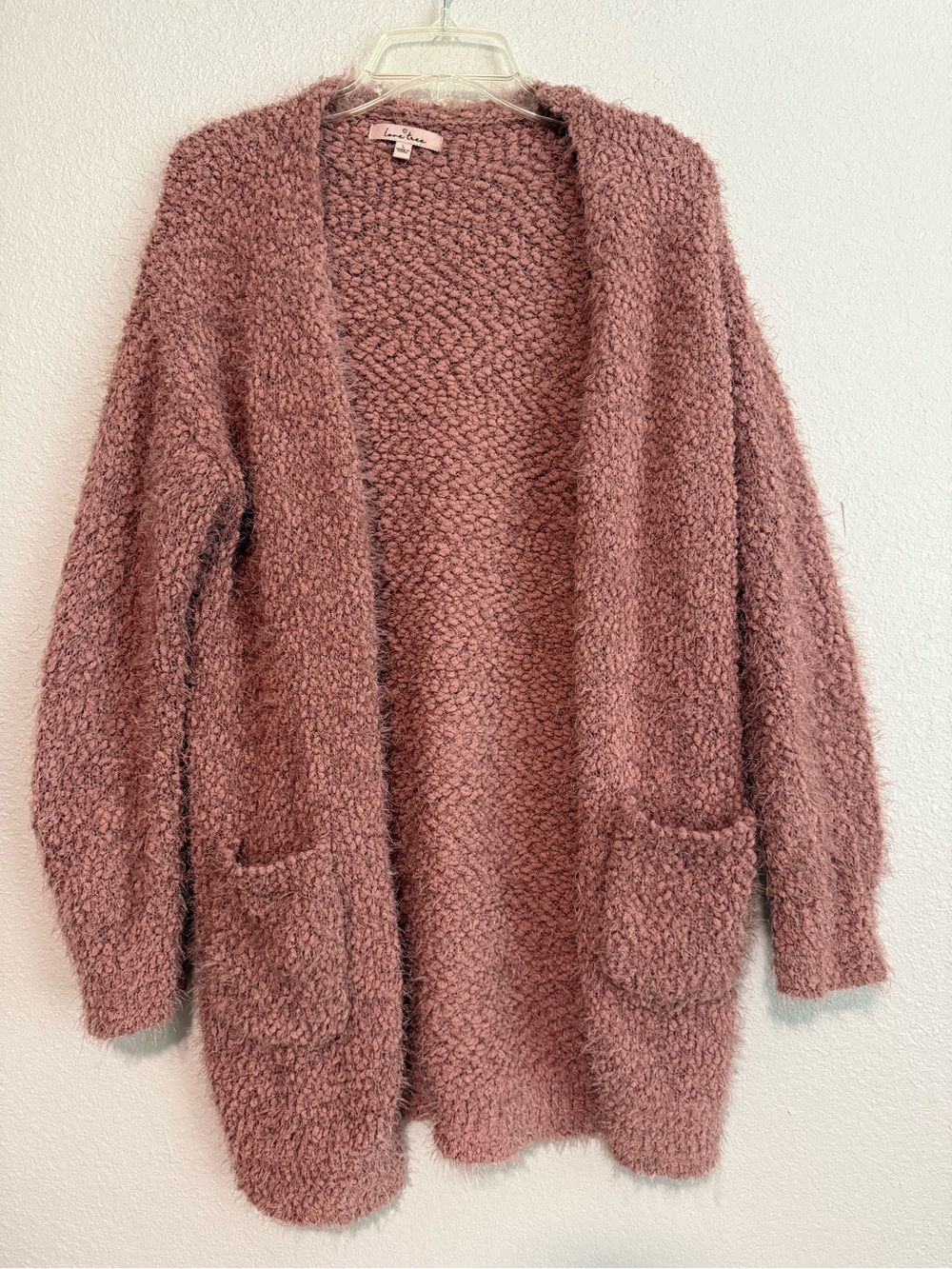 Love Tree Dusty Rose Fuzzy Open Cardigan with Pockets